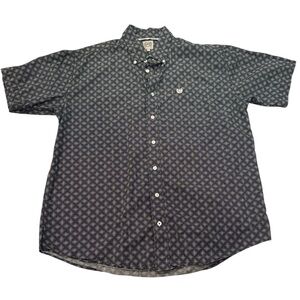 Men's Cinch Embroidered & Patterned Black Short Sleeve Button-Up Shirt M